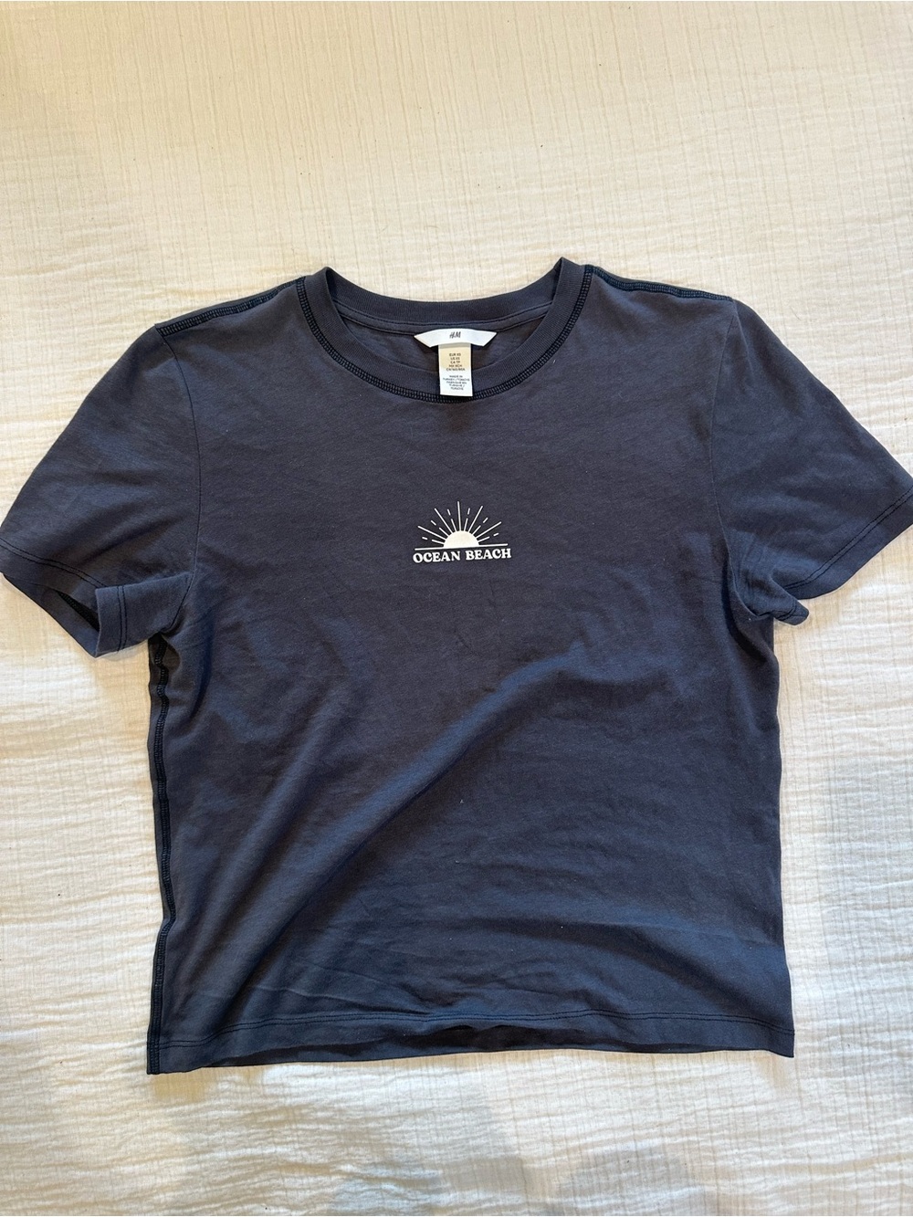 H&M Navy Tee with White Ocean Graphic